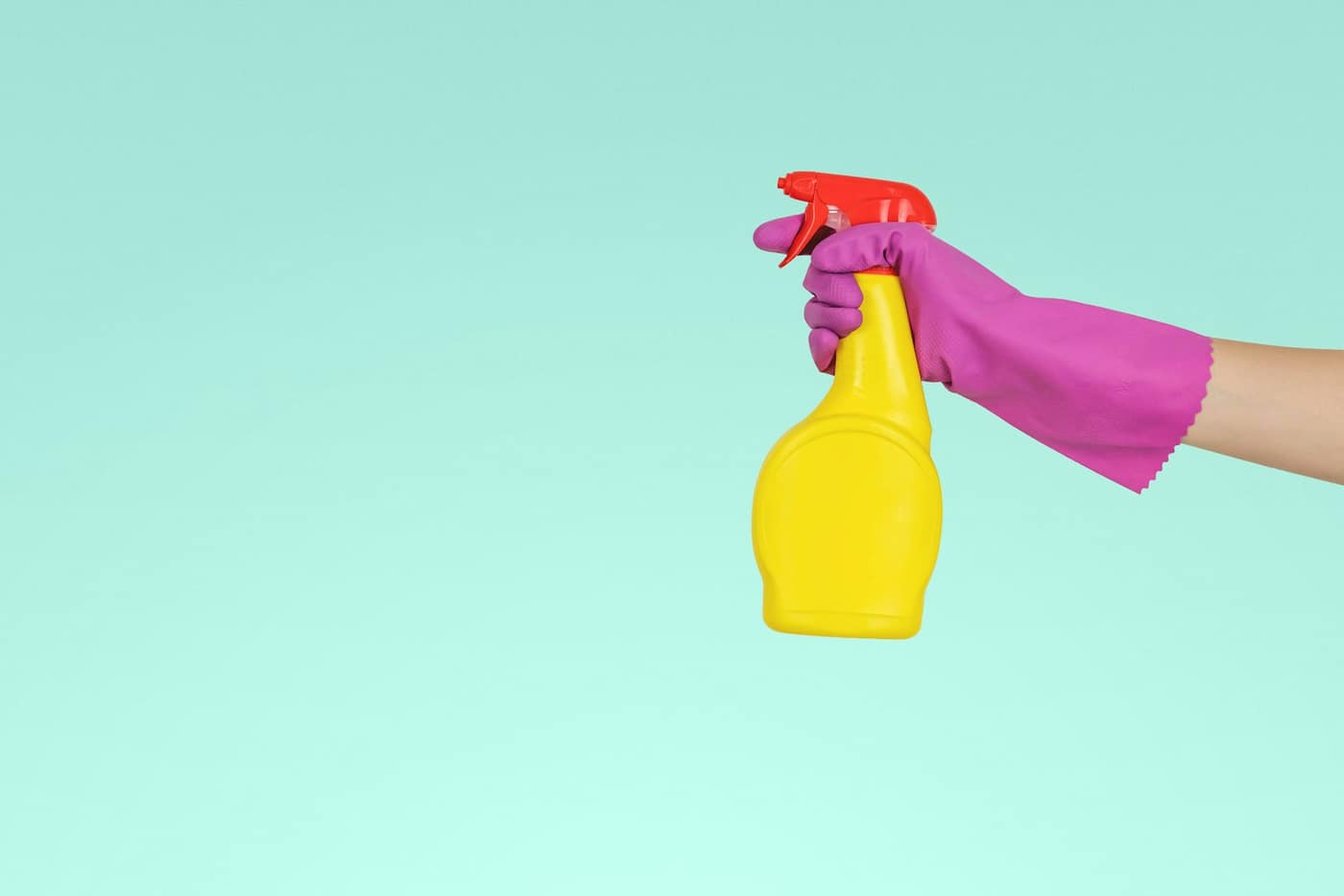 A person holding a cleaning spray bottle