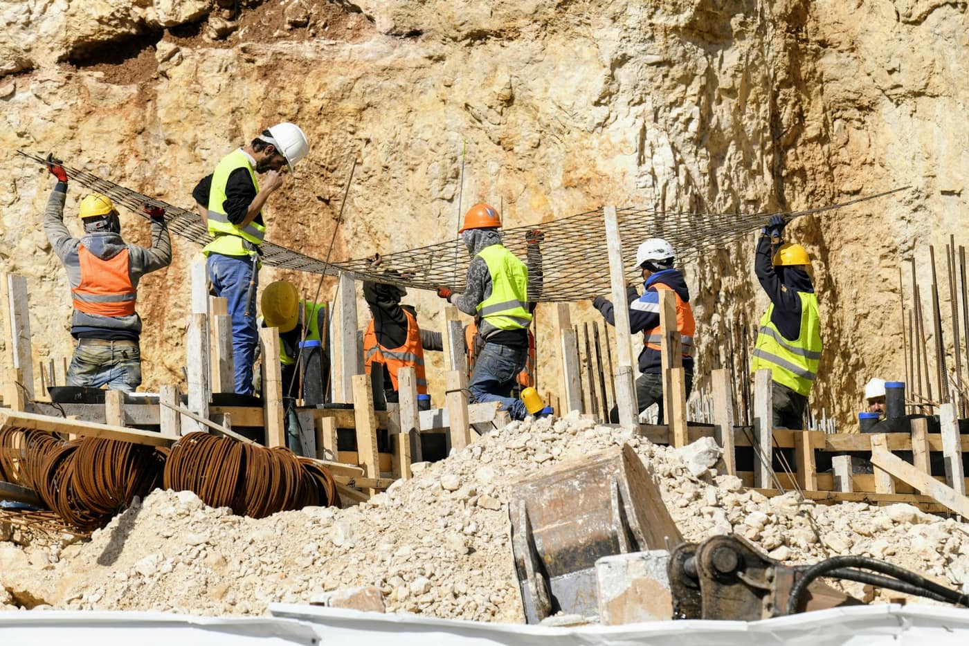 Construction workers on a building site