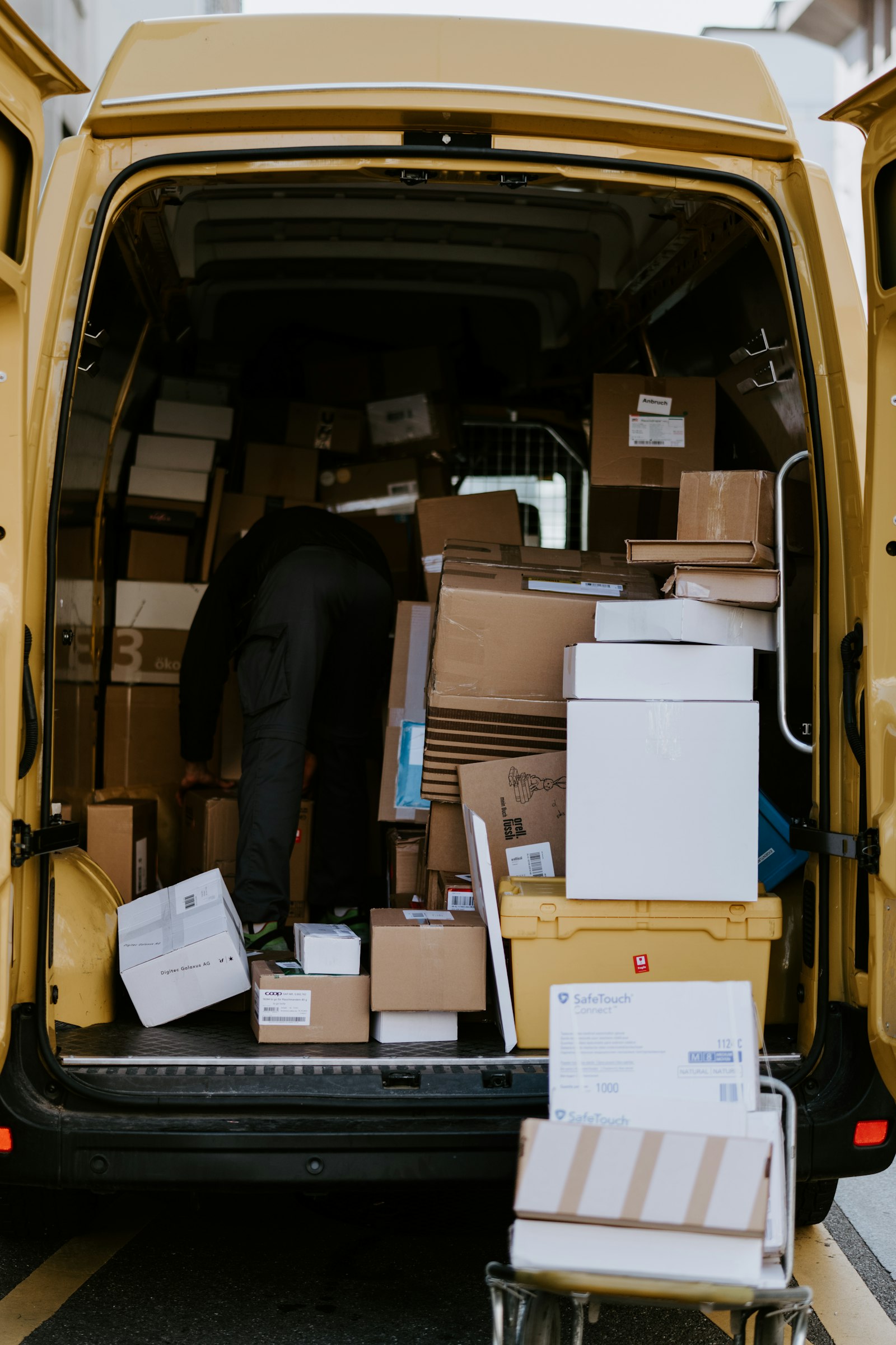 Stacked brown cardboard boxes