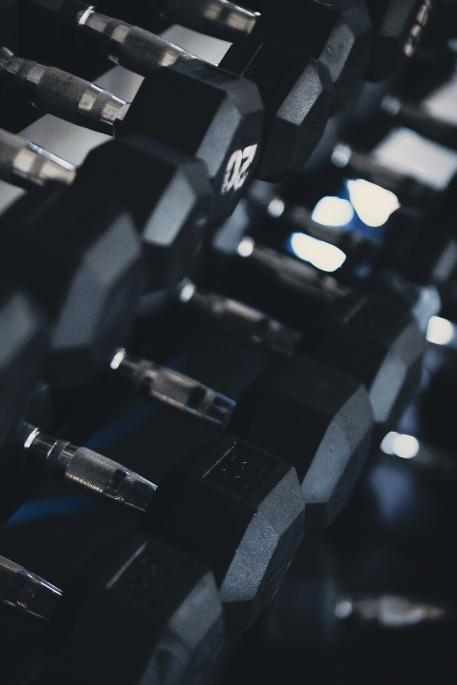 Dumbbells on a gym rack