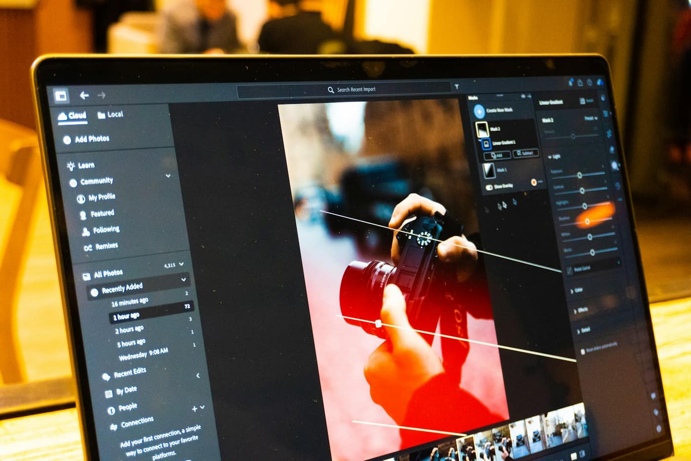 Photo editing software on a laptop screen