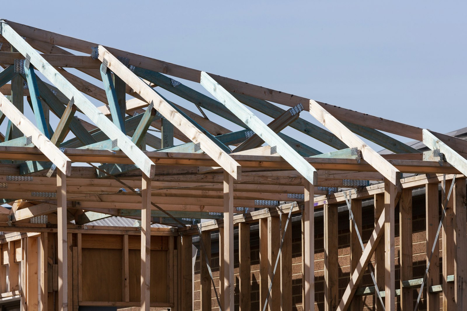 The roof of a house being built