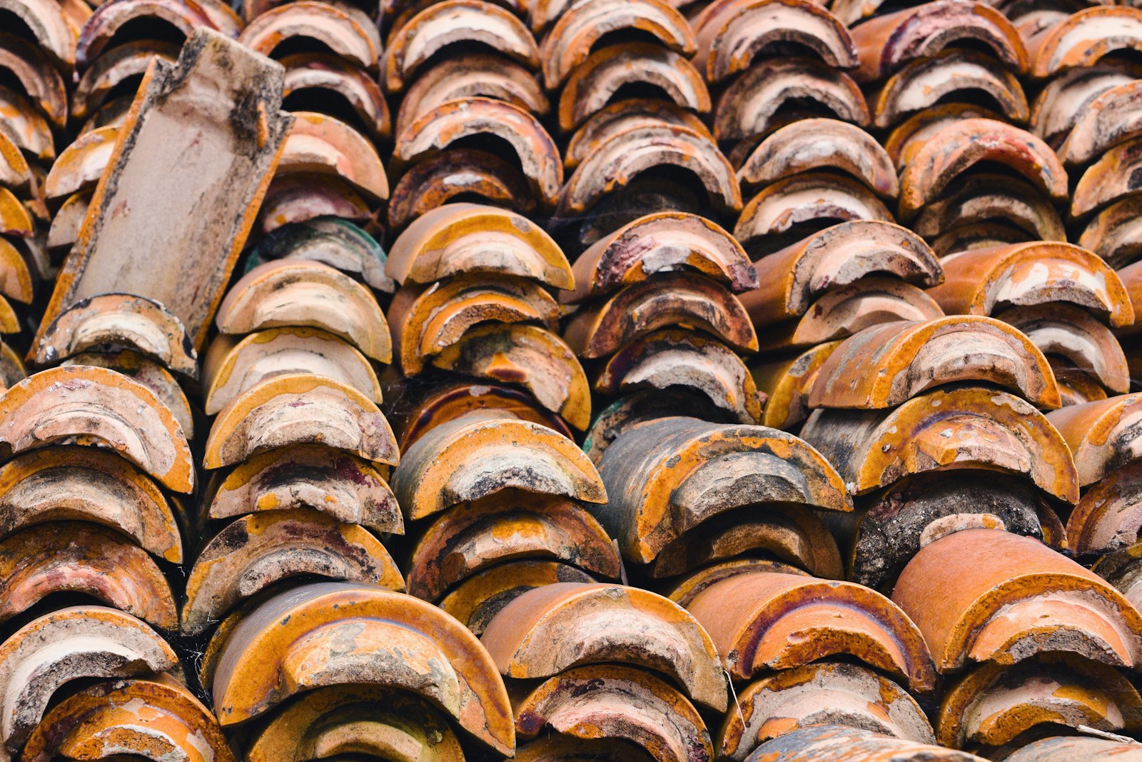 Stacked terracotta roof tiles