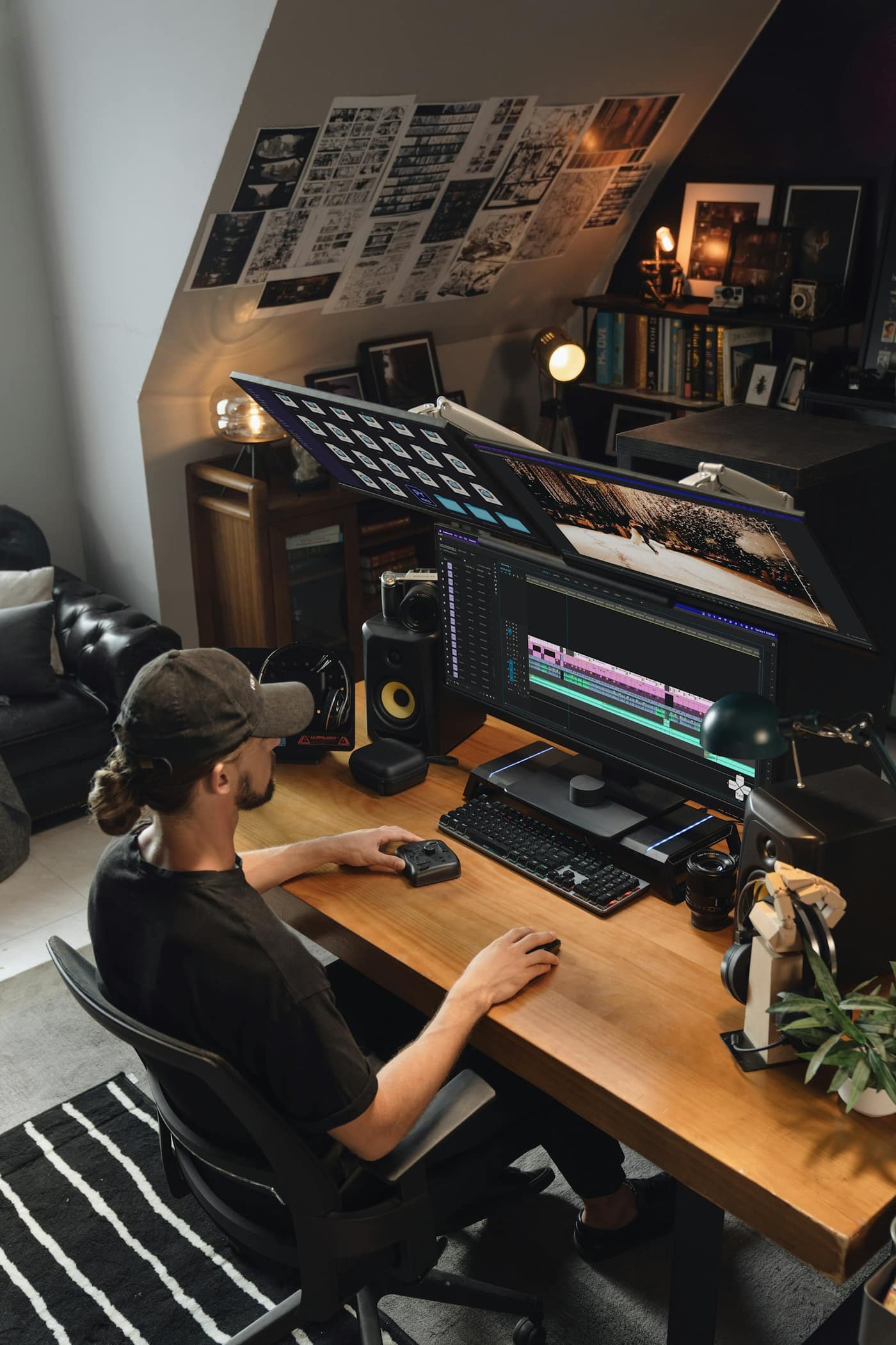 A person editing video at a computer