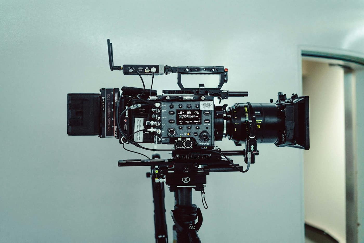 A video camera on a tripod